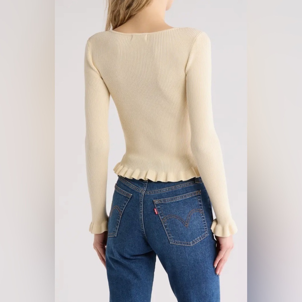 NWOT The Workshop Ruffled‎ Ribbed Knit Top, Size L - Picture 2 of 12